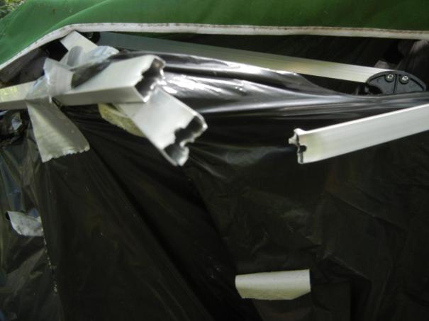 Detail of the damage done as the Overwatch was apparently pushed down from above